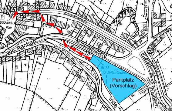 Plan von vorgeschlagenem Parkplatz mit Anbindung an das Ortszentrum